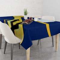 Barbados Flag Tablecloth Blue and Yellow with Trident and Tropical Leaf Pattern - Wonder Print Shop