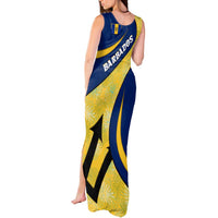 Barbados Flag Tank Maxi Dress Blue and Yellow with Trident and Tropical Leaf Pattern - Wonder Print Shop