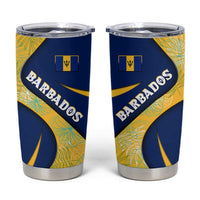 Barbados Flag Tumbler Cup Blue and Yellow with Trident and Tropical Leaf Pattern - Wonder Print Shop