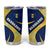 Barbados Flag Tumbler Cup Blue and Yellow with Trident and Tropical Leaf Pattern - Wonder Print Shop