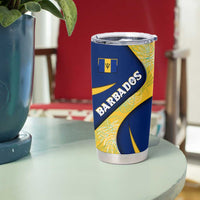 Barbados Flag Tumbler Cup Blue and Yellow with Trident and Tropical Leaf Pattern - Wonder Print Shop