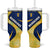 Barbados Flag Tumbler With Handle Blue and Yellow with Trident and Tropical Leaf Pattern - Wonder Print Shop