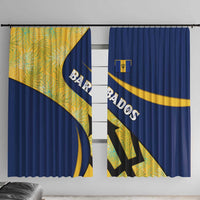 Barbados Flag Window Curtain Blue and Yellow with Trident and Tropical Leaf Pattern - Wonder Print Shop