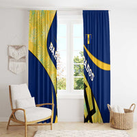 Barbados Flag Window Curtain Blue and Yellow with Trident and Tropical Leaf Pattern - Wonder Print Shop