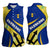 Barbados Flag Women Sleeveless Polo Shirt Blue and Yellow with Trident and Tropical Leaf Pattern - Wonder Print Shop