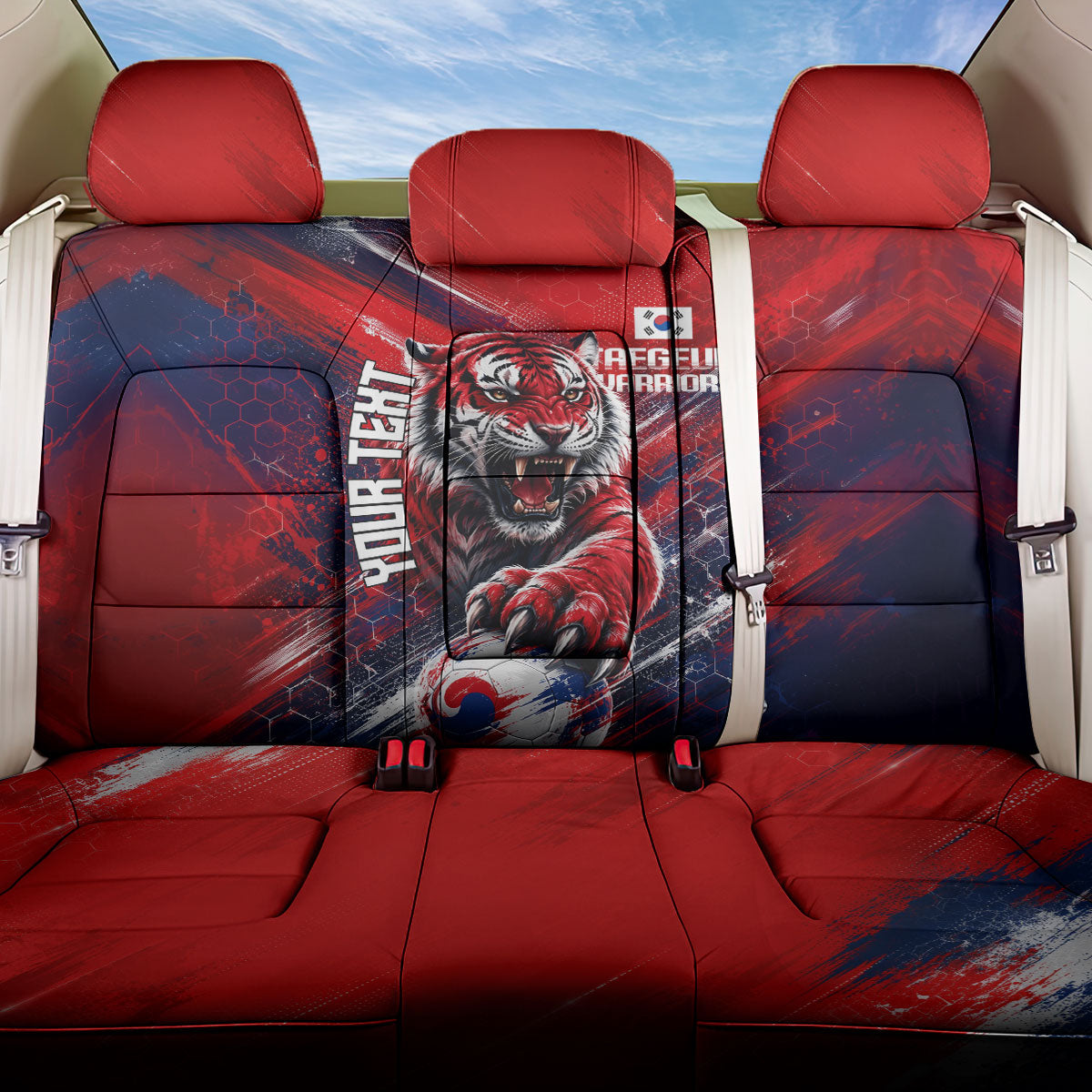 Personalized Taegeuk Warriors Korean Tiger Football Back Car Seat Cover South Korean Tiger Soccer Ball Flag