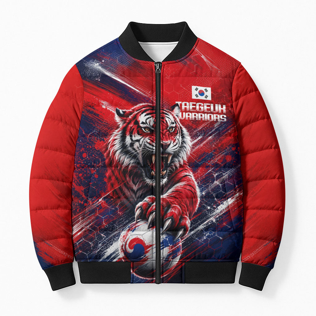 Personalized Taegeuk Warriors Korean Tiger Football Bomber Puffer Jacket South Korean Tiger Soccer Ball Flag