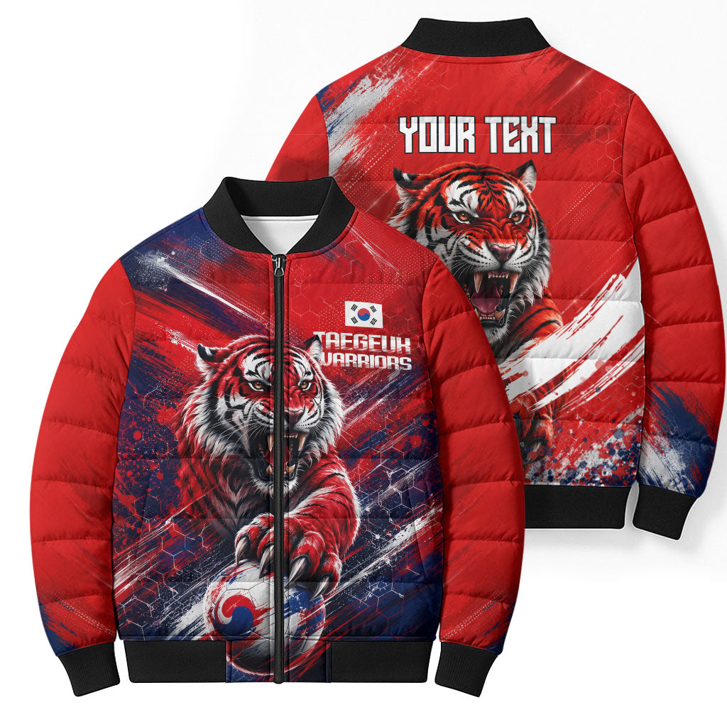 Personalized Taegeuk Warriors Korean Tiger Football Bomber Puffer Jacket South Korean Tiger Soccer Ball Flag