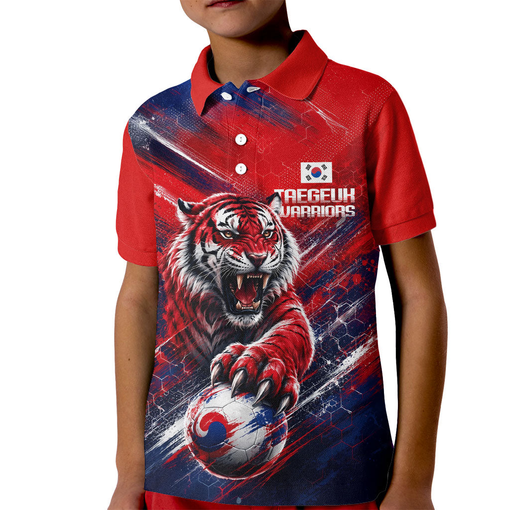 Personalized Taegeuk Warriors Korean Tiger Football Kid Polo Shirt South Korean Tiger Soccer Ball Flag