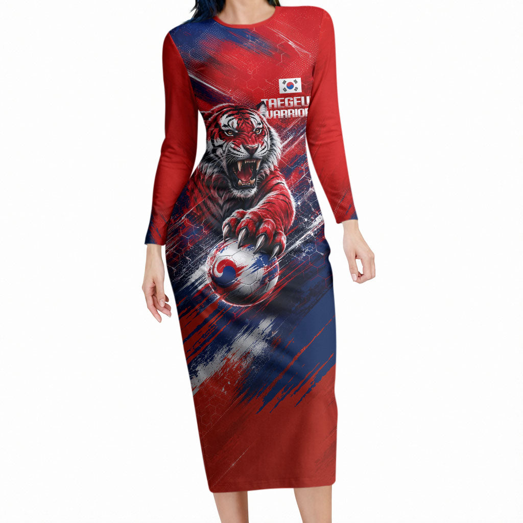 Personalized Taegeuk Warriors Korean Tiger Football Long Sleeve Bodycon Dress South Korean Tiger Soccer Ball Flag