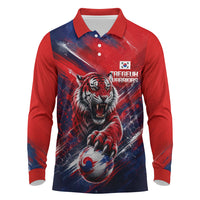Personalized Taegeuk Warriors Korean Tiger Football Long Sleeve Polo Shirt South Korean Tiger Soccer Ball Flag