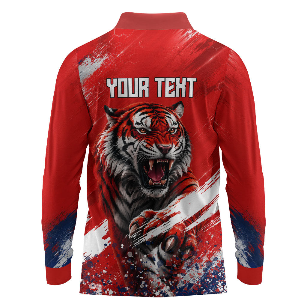 Personalized Taegeuk Warriors Korean Tiger Football Long Sleeve Polo Shirt South Korean Tiger Soccer Ball Flag