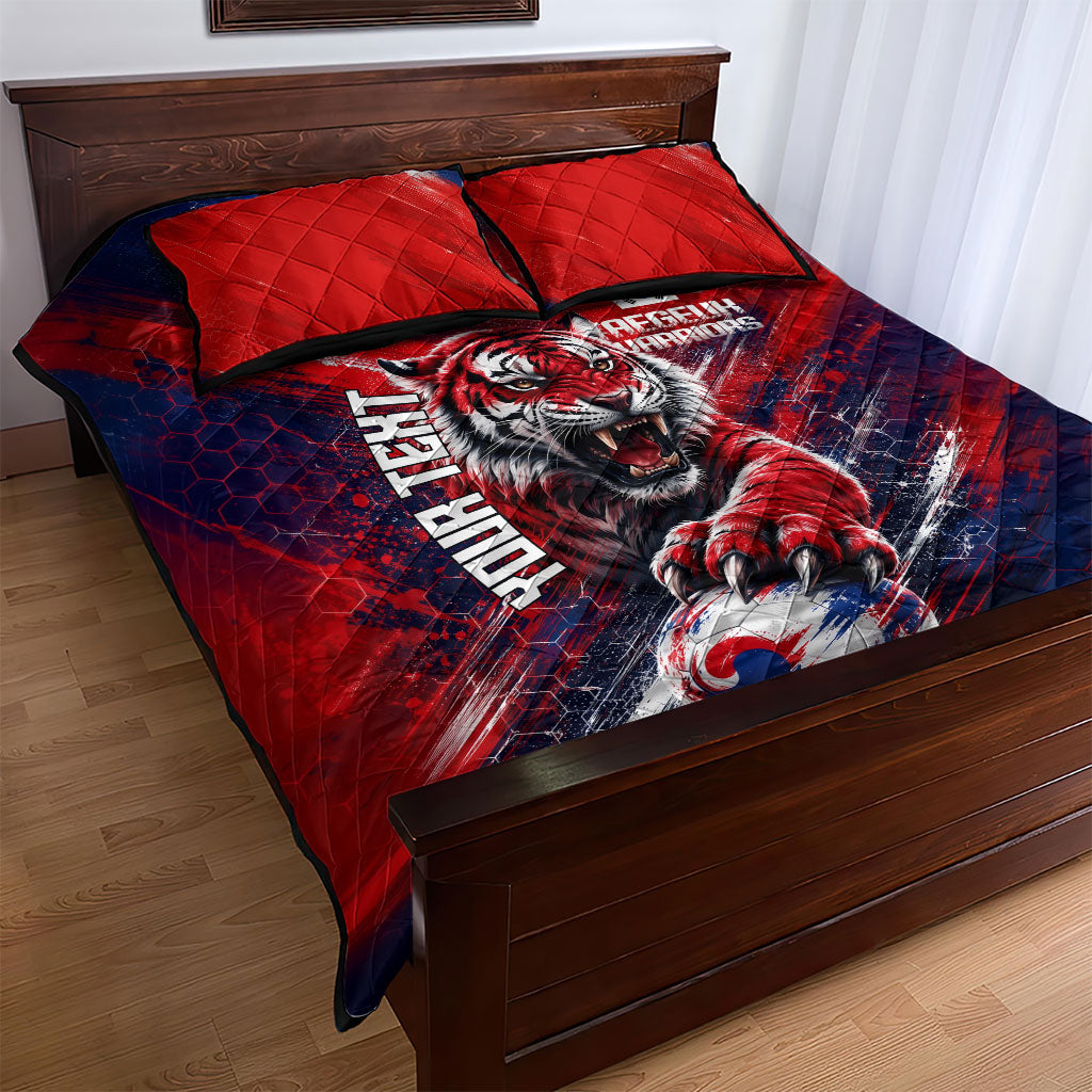 Personalized Taegeuk Warriors Korean Tiger Football Quilt Bed Set South Korean Tiger Soccer Ball Flag