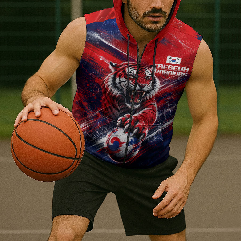 Personalized Taegeuk Warriors Korean Tiger Football Sleeveless Zip Hoodie South Korean Tiger Soccer Ball Flag