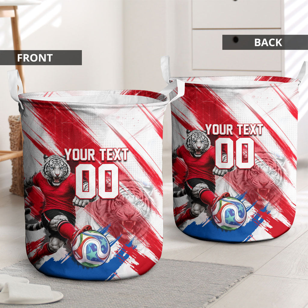 Personalized South Korea White Tiger Soccer Laundry Basket Fierce Football Mascot Korean Flag