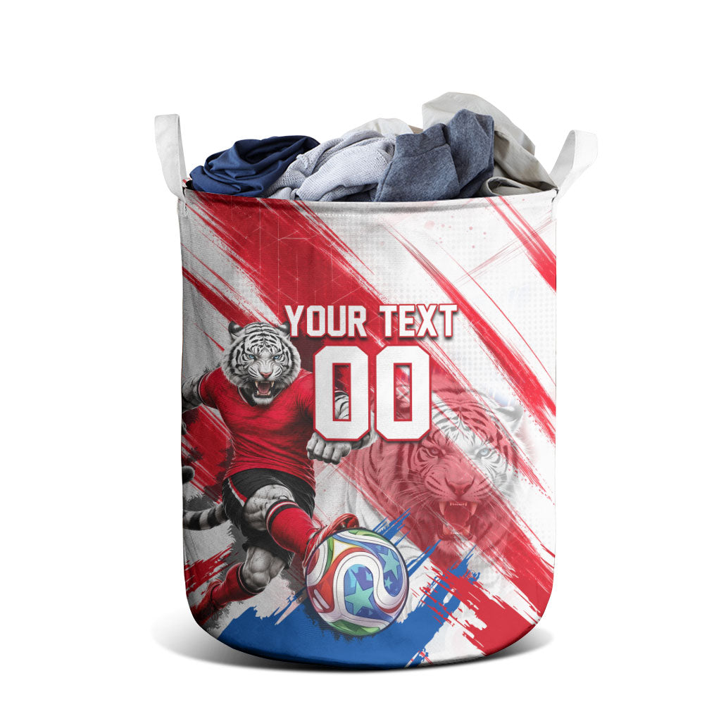 Personalized South Korea White Tiger Soccer Laundry Basket Fierce Football Mascot Korean Flag