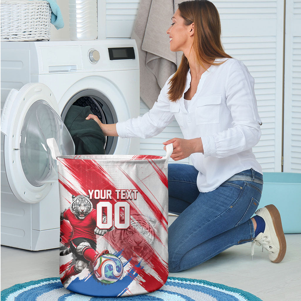Personalized South Korea White Tiger Soccer Laundry Basket Fierce Football Mascot Korean Flag