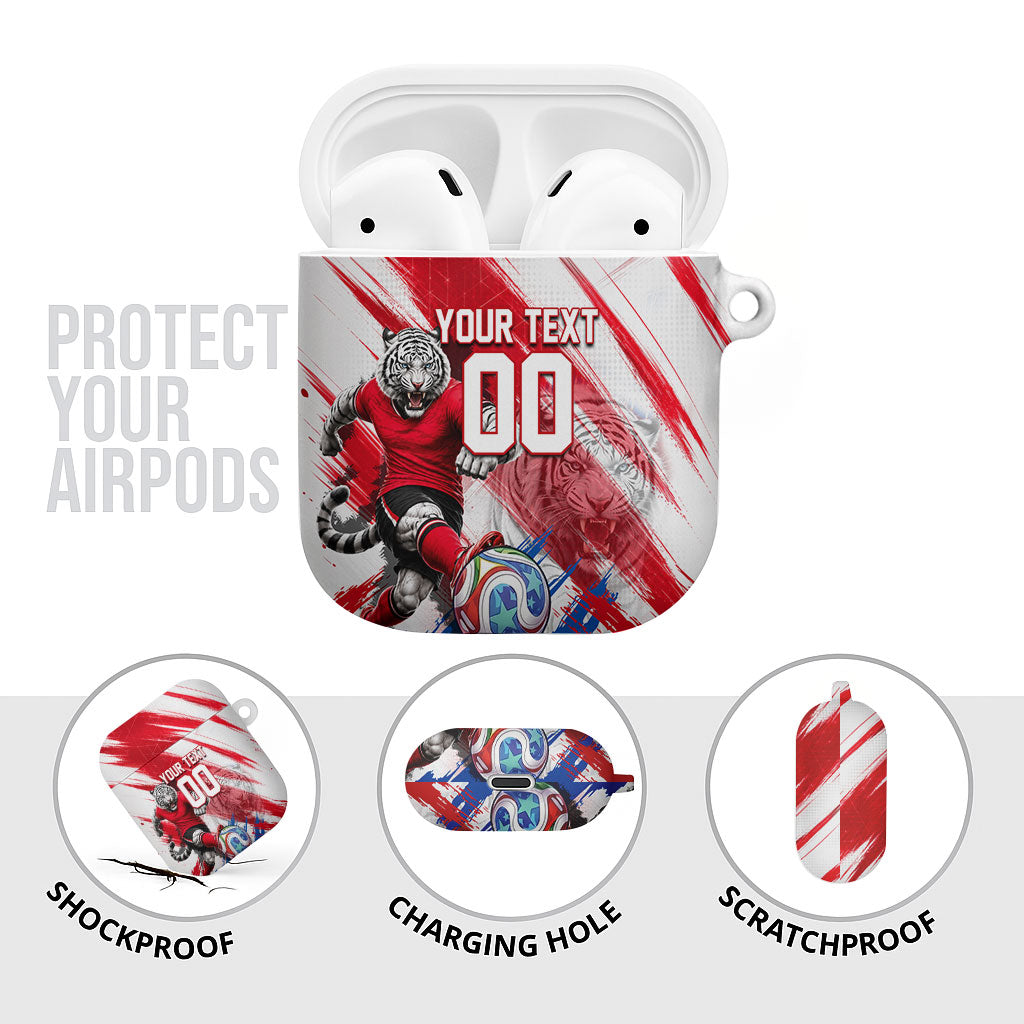 Personalized South Korea White Tiger Soccer AirPods Case Fierce Football Mascot Korean Flag