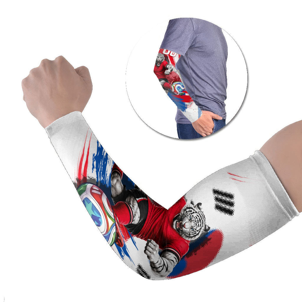 Personalized South Korea White Tiger Soccer Arm Sleeves Fierce Football Mascot Korean Flag