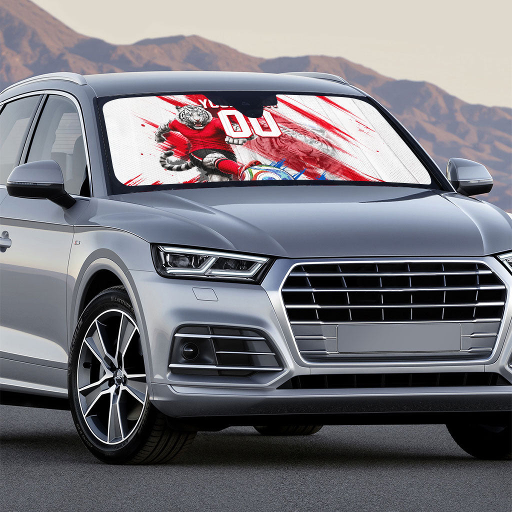 Personalized South Korea White Tiger Soccer Auto Sun Shade Fierce Football Mascot Korean Flag