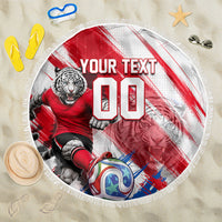 Personalized South Korea White Tiger Soccer Beach Blanket Fierce Football Mascot Korean Flag