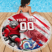 Personalized South Korea White Tiger Soccer Beach Blanket Fierce Football Mascot Korean Flag
