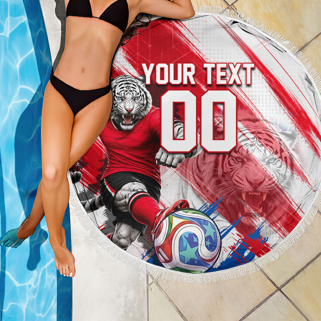 Personalized South Korea White Tiger Soccer Beach Blanket Fierce Football Mascot Korean Flag