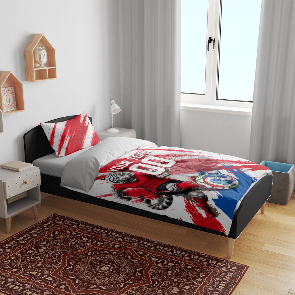 Personalized South Korea White Tiger Soccer Bedding Set Fierce Football Mascot Korean Flag