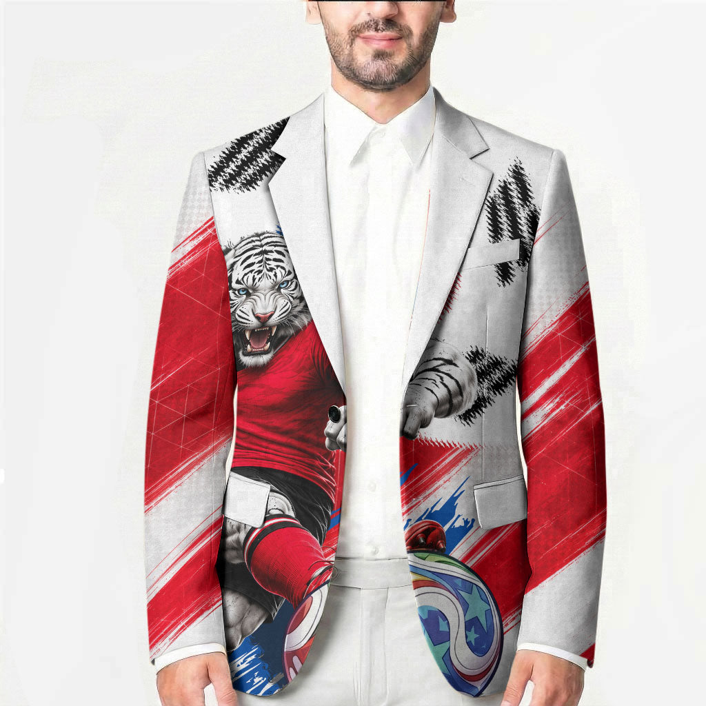 Personalized South Korea White Tiger Soccer Blazer Fierce Football Mascot Korean Flag