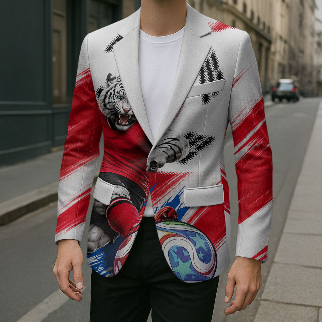Personalized South Korea White Tiger Soccer Blazer Fierce Football Mascot Korean Flag
