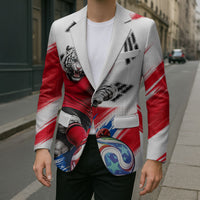 Personalized South Korea White Tiger Soccer Blazer Fierce Football Mascot Korean Flag
