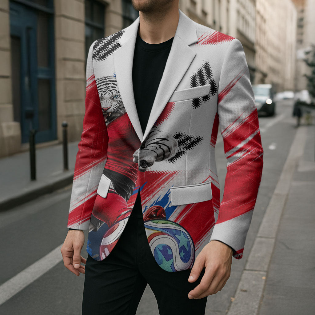 Personalized South Korea White Tiger Soccer Blazer Fierce Football Mascot Korean Flag