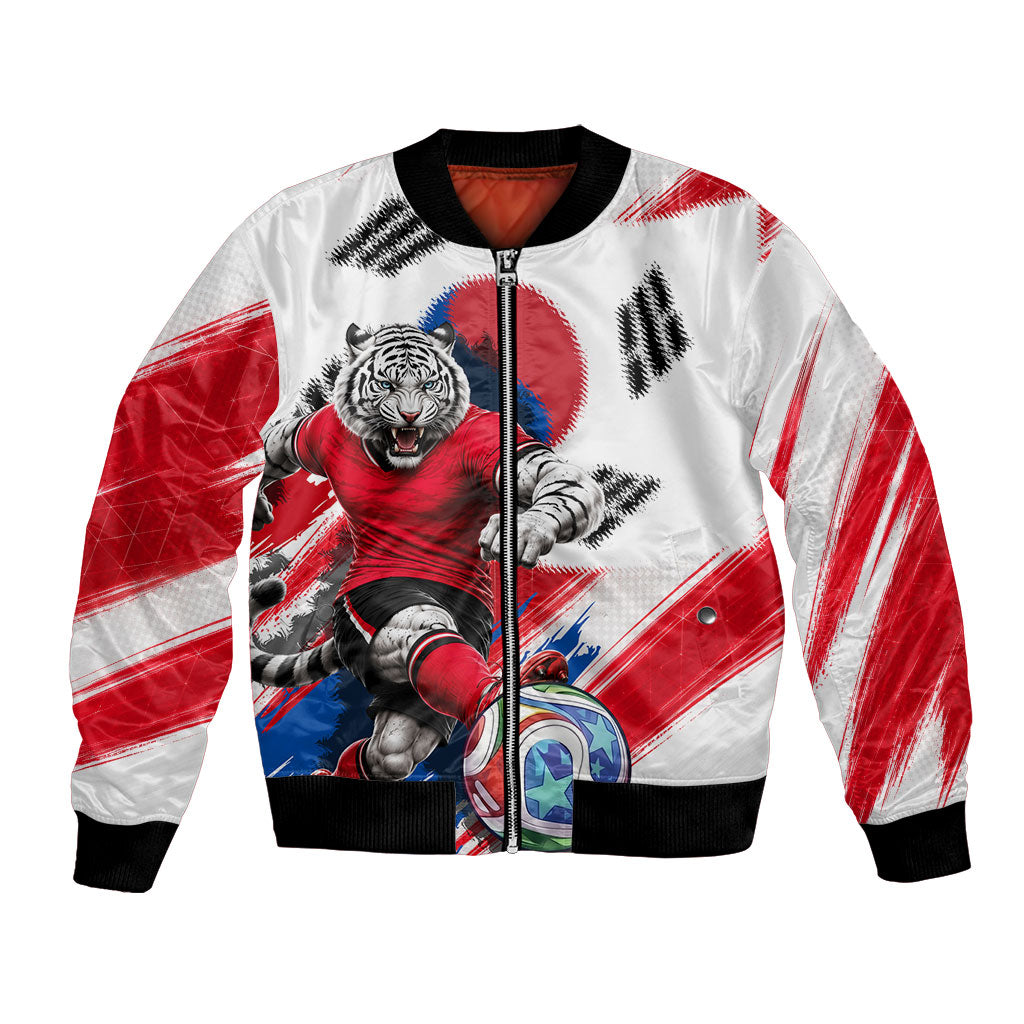 Personalized South Korea White Tiger Soccer Bomber Jacket Fierce Football Mascot Korean Flag