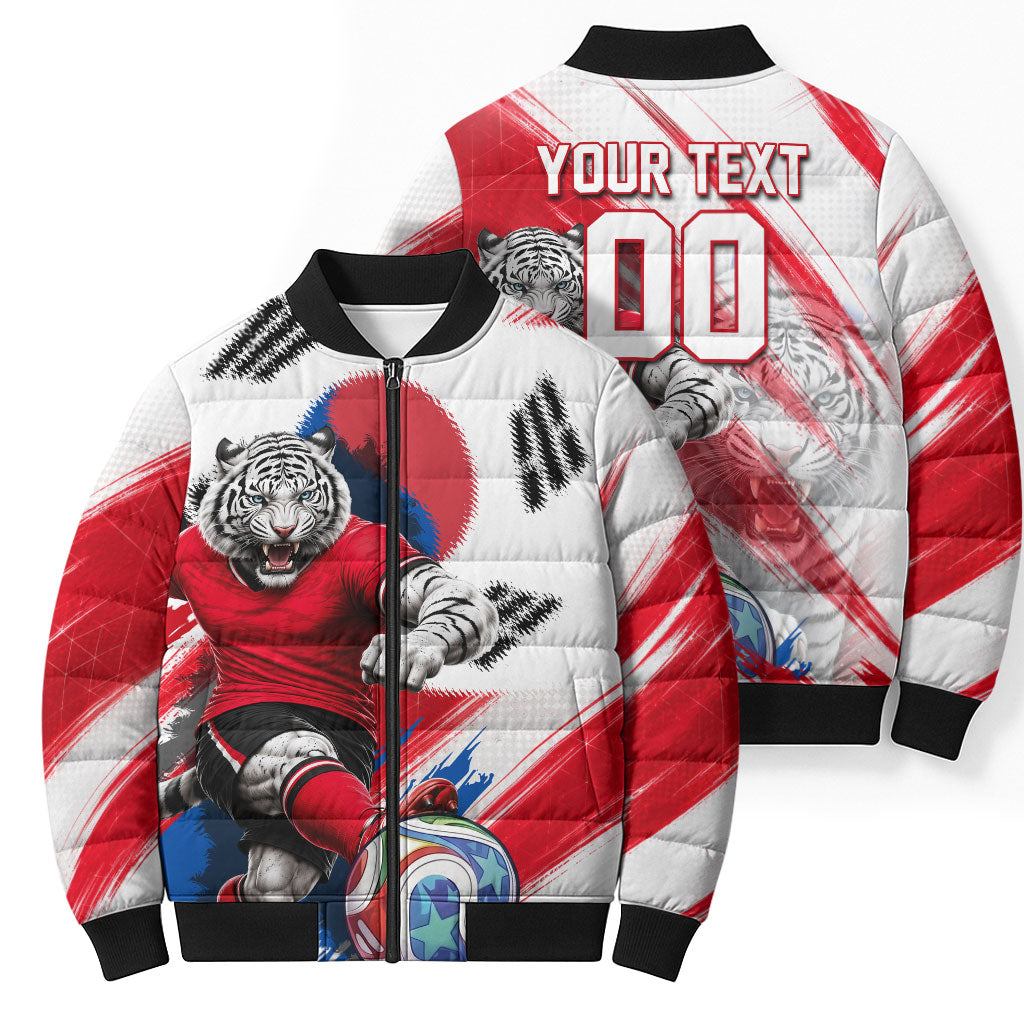 Personalized South Korea White Tiger Soccer Bomber Puffer Jacket Fierce Football Mascot Korean Flag