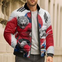 Personalized South Korea White Tiger Soccer Bomber Puffer Jacket Fierce Football Mascot Korean Flag