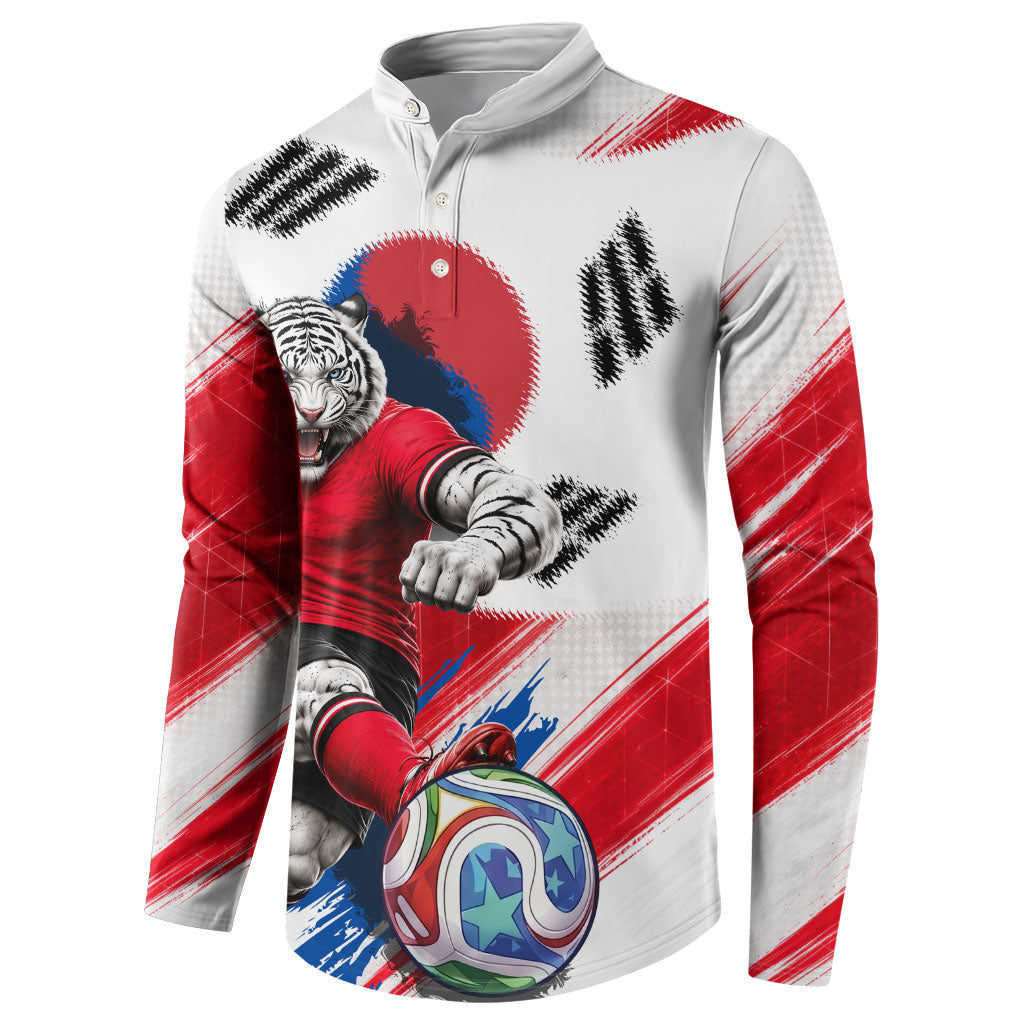 Personalized South Korea White Tiger Soccer Button Sweatshirt Fierce Football Mascot Korean Flag