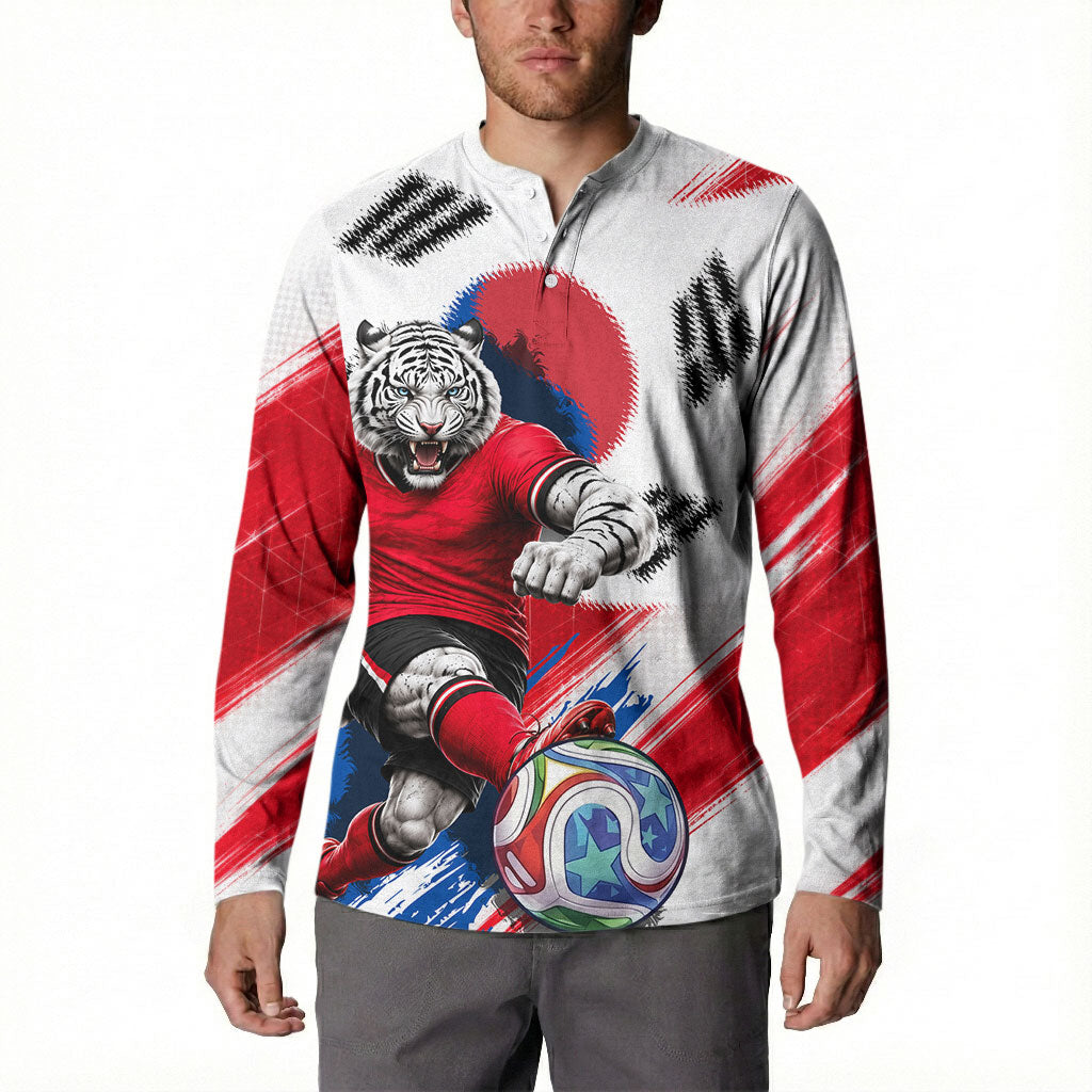 Personalized South Korea White Tiger Soccer Button Sweatshirt Fierce Football Mascot Korean Flag