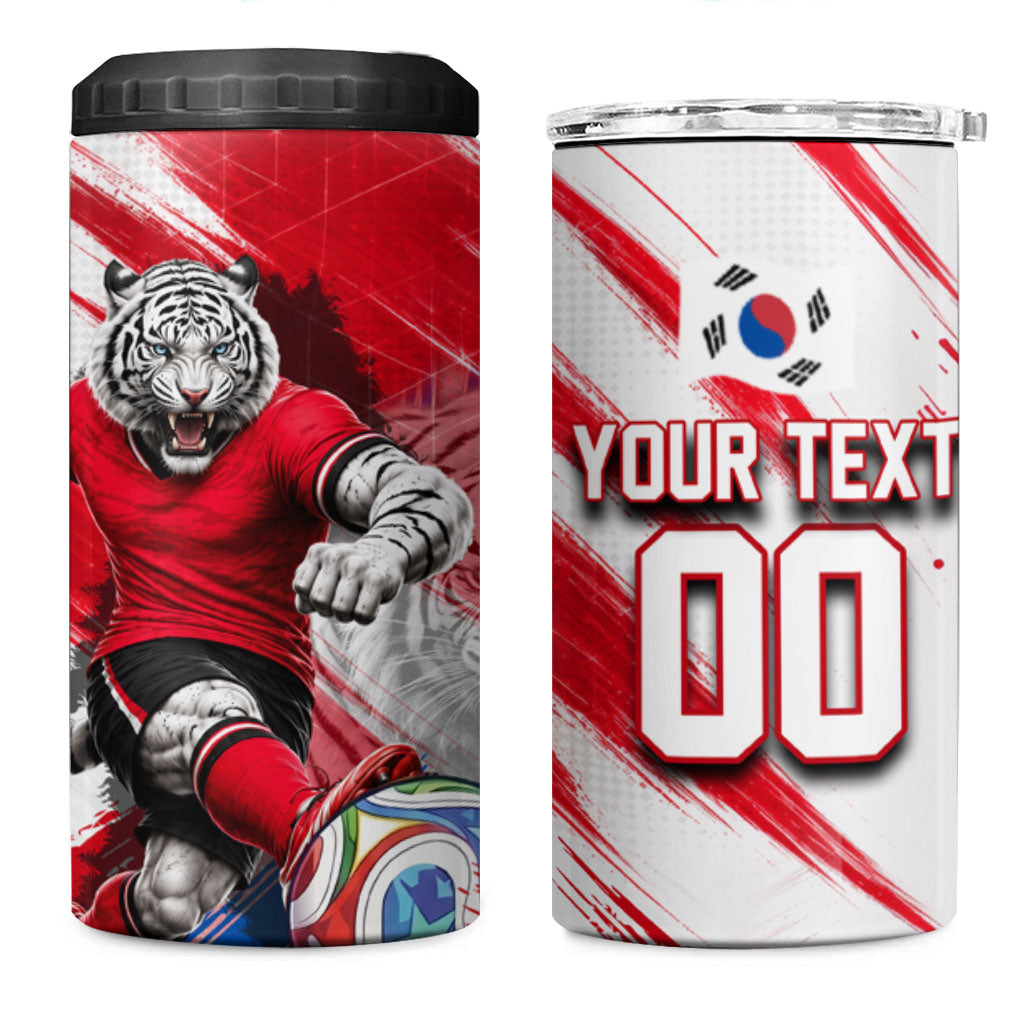 Personalized South Korea White Tiger Soccer 4 in 1 Can Cooler Tumbler Fierce Football Mascot Korean Flag