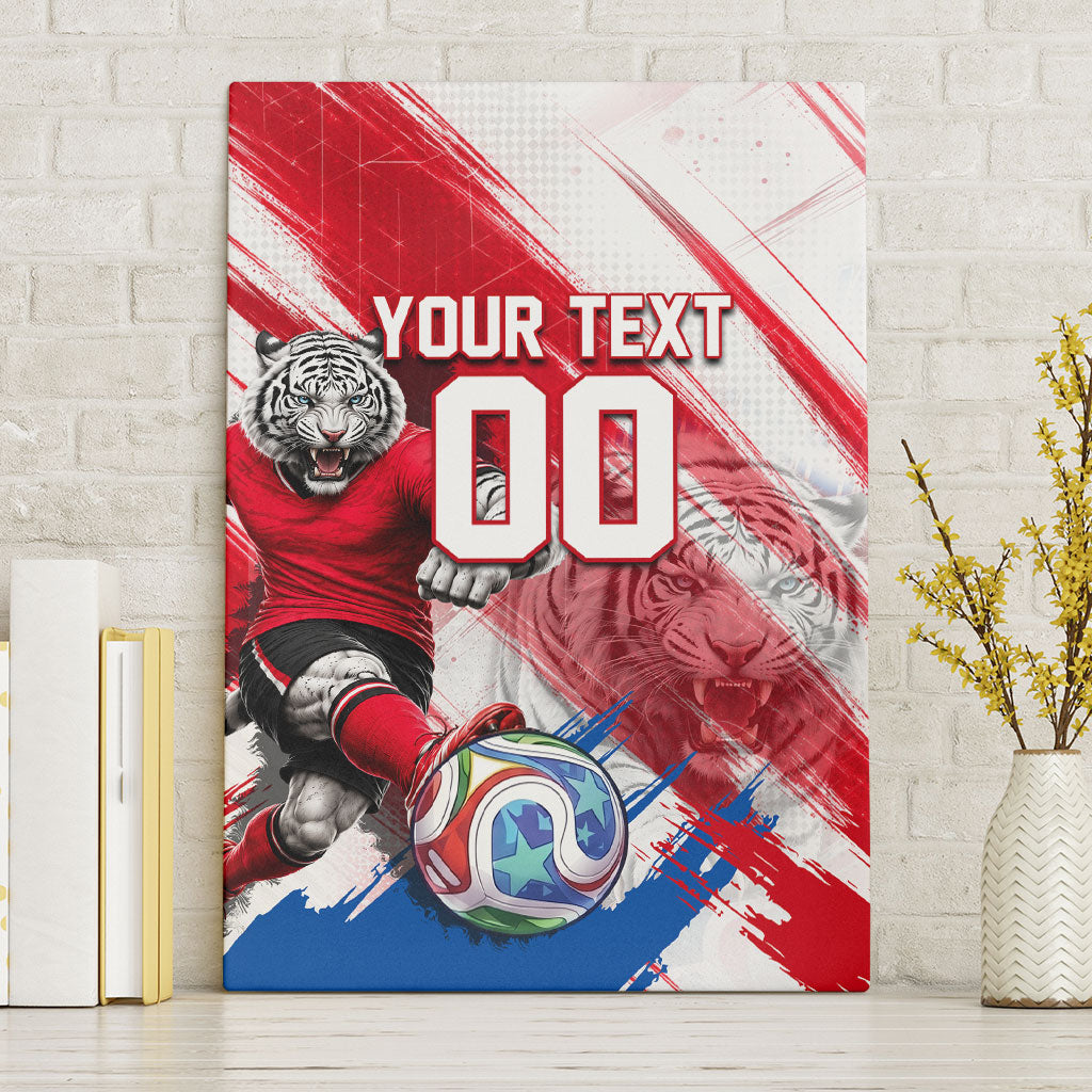 Personalized South Korea White Tiger Soccer Canvas Wall Art Fierce Football Mascot Korean Flag