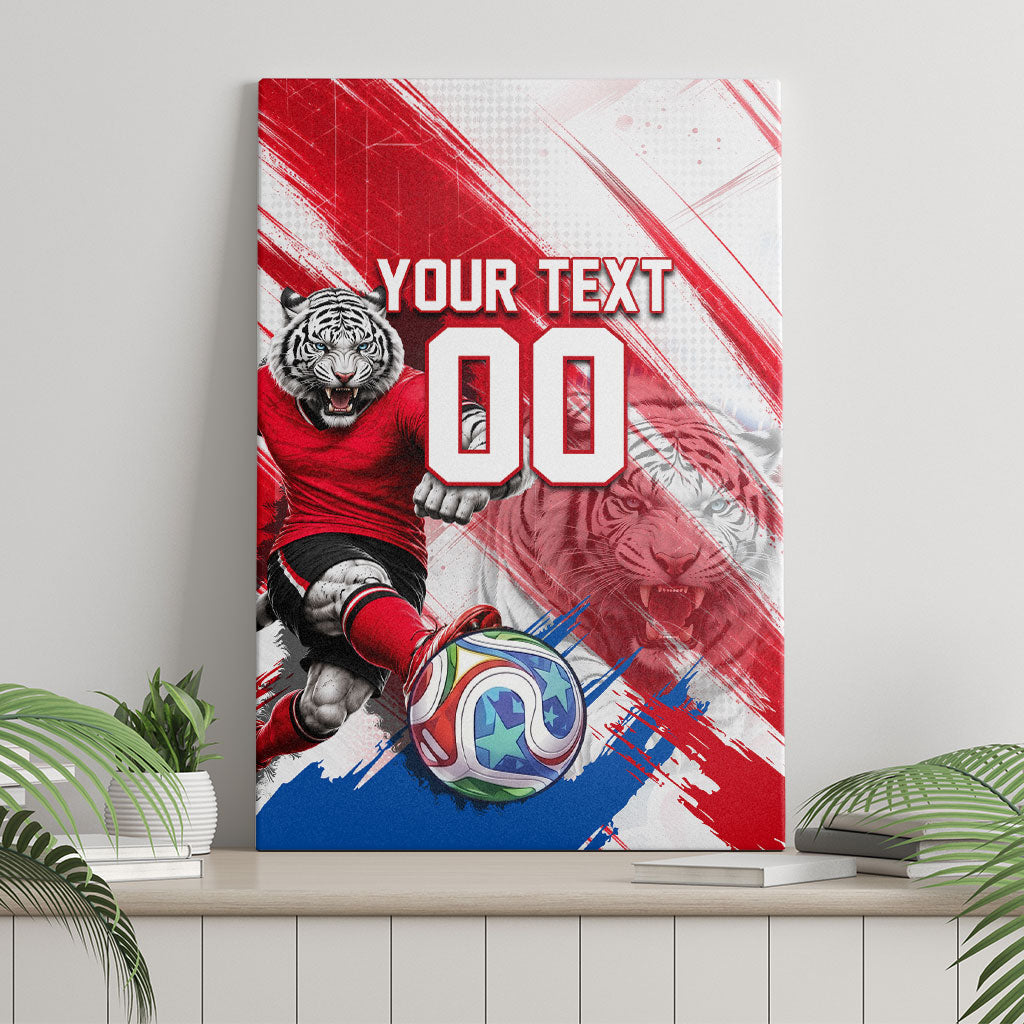 Personalized South Korea White Tiger Soccer Canvas Wall Art Fierce Football Mascot Korean Flag