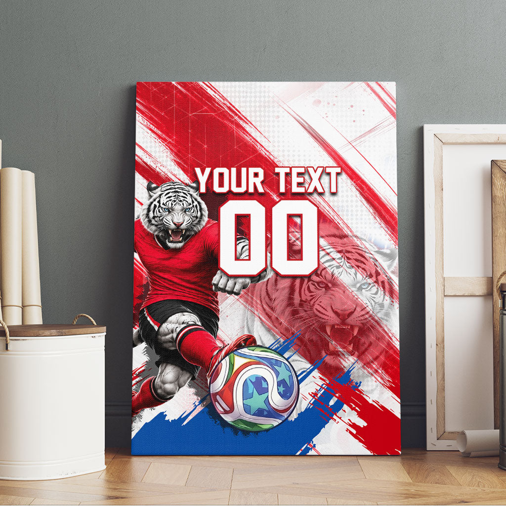 Personalized South Korea White Tiger Soccer Canvas Wall Art Fierce Football Mascot Korean Flag