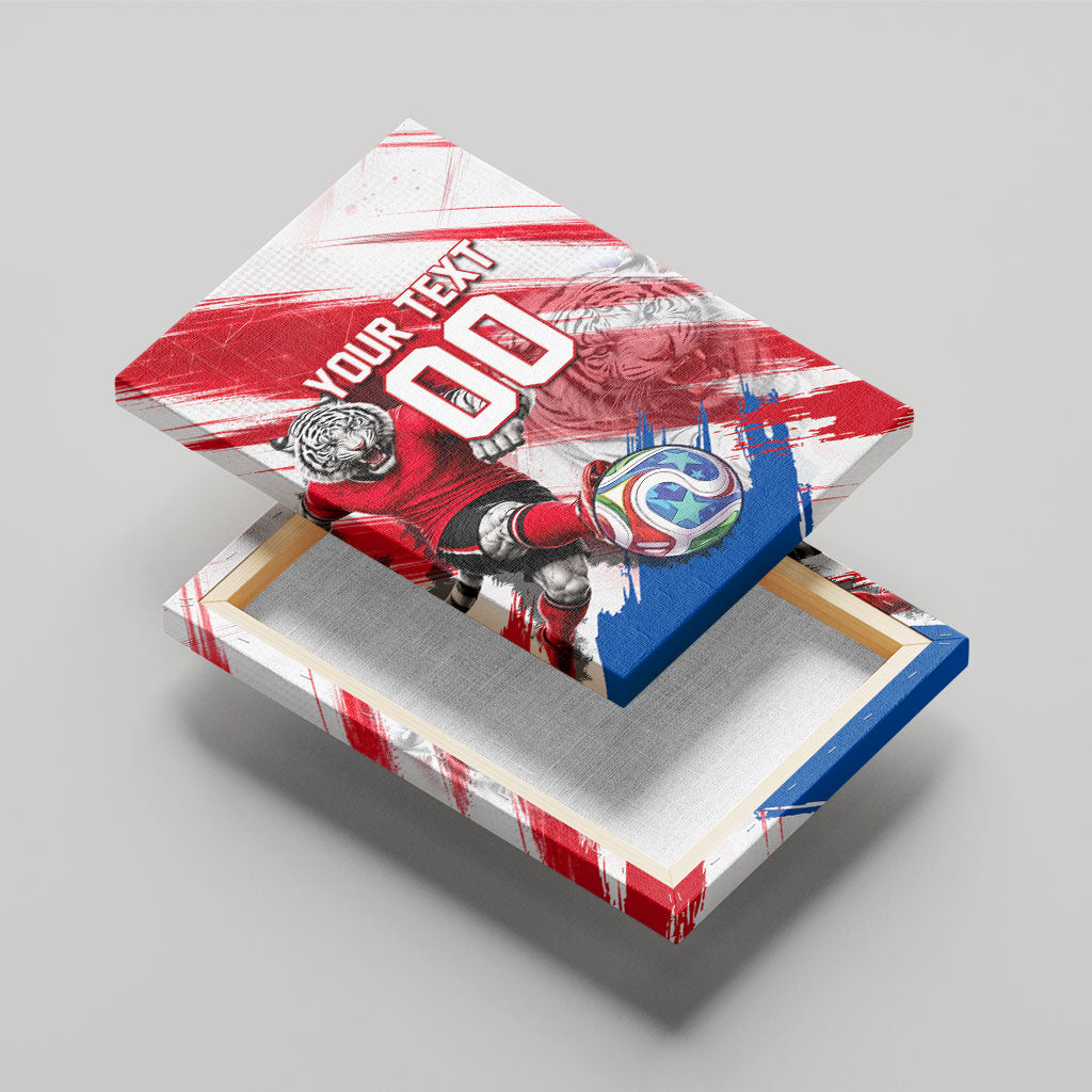 Personalized South Korea White Tiger Soccer Canvas Wall Art Fierce Football Mascot Korean Flag