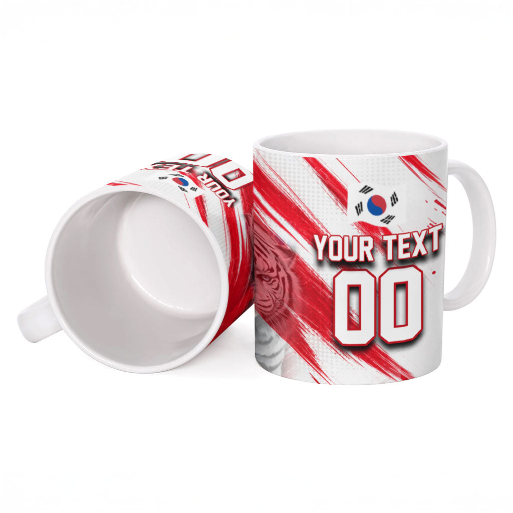 Personalized South Korea White Tiger Soccer Ceramic Mug Fierce Football Mascot Korean Flag