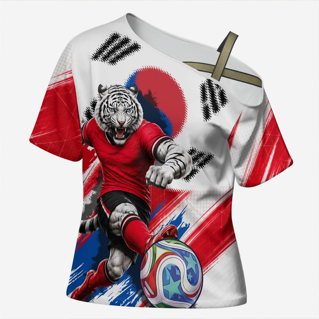 Personalized South Korea White Tiger Soccer Cross Shoulder Shirt Fierce Football Mascot Korean Flag