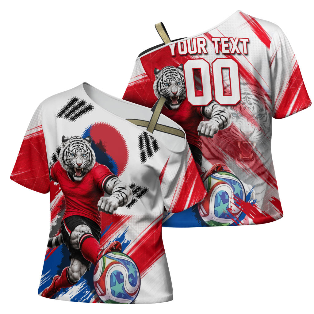 Personalized South Korea White Tiger Soccer Cross Shoulder Shirt Fierce Football Mascot Korean Flag