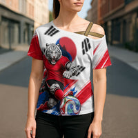 Personalized South Korea White Tiger Soccer Cross Shoulder Shirt Fierce Football Mascot Korean Flag