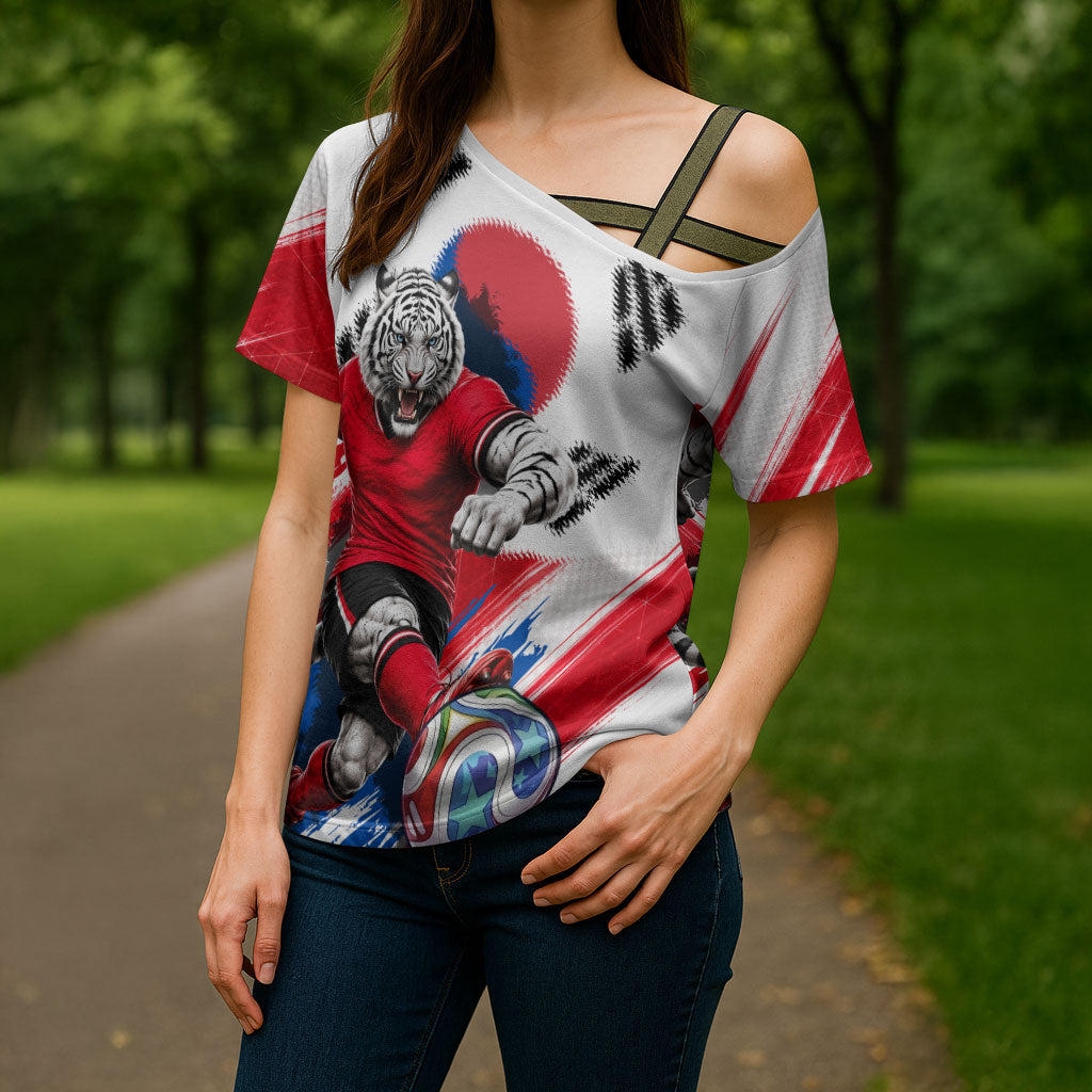 Personalized South Korea White Tiger Soccer Cross Shoulder Shirt Fierce Football Mascot Korean Flag