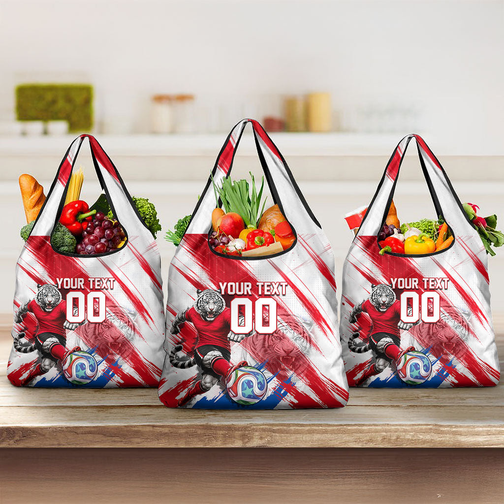 Personalized South Korea White Tiger Soccer Grocery Bag Fierce Football Mascot Korean Flag