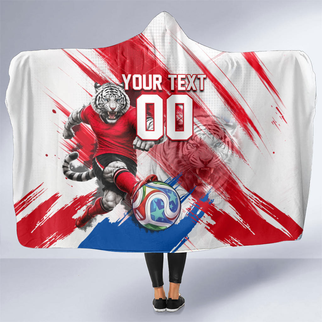 Personalized South Korea White Tiger Soccer Hooded Blanket Fierce Football Mascot Korean Flag