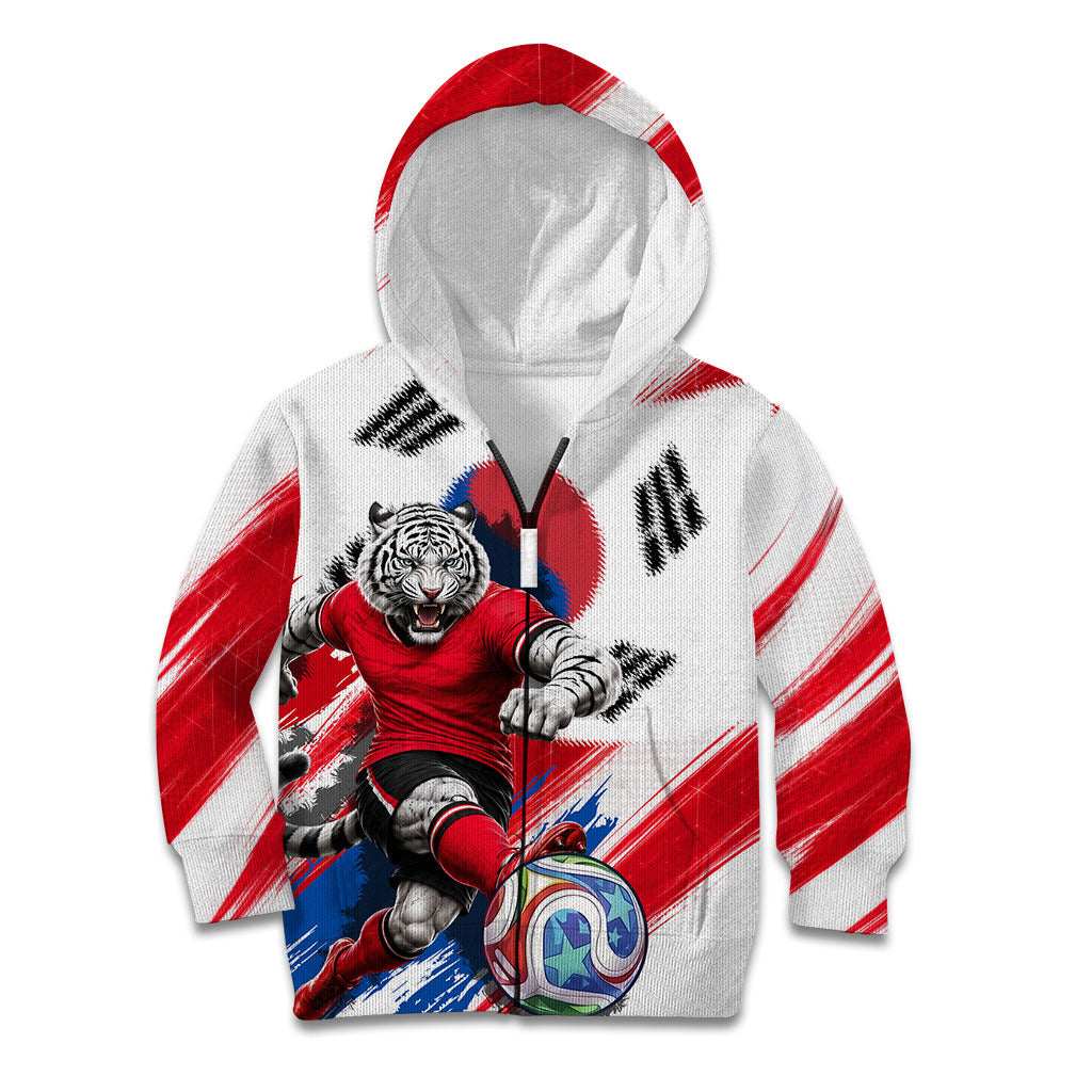 Personalized South Korea White Tiger Soccer Kid Hoodie Fierce Football Mascot Korean Flag